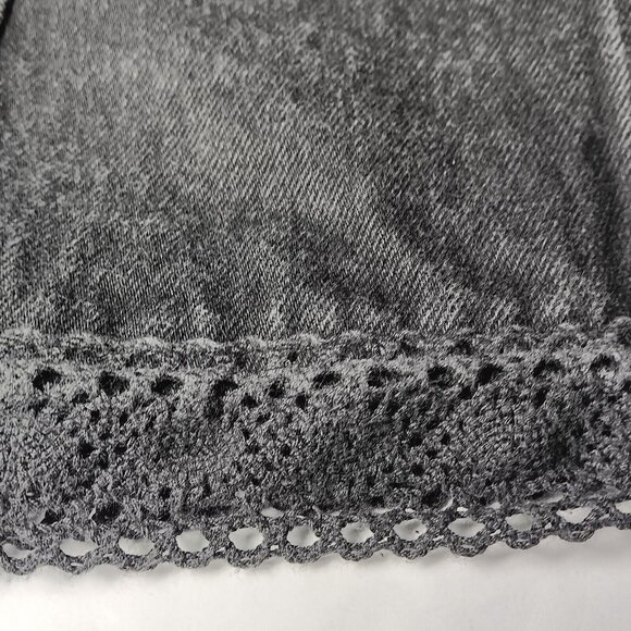 Jean St Tropez Jean Skirt 9/10 Mini Black Jean Denim Lace Trim Button Vintage - Picture 10 of 10